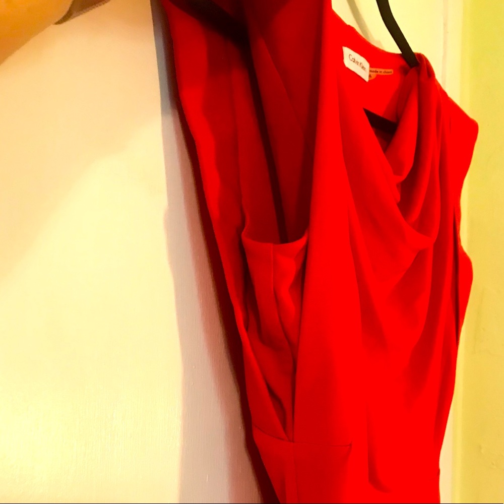 Warm red Calvin Kline cap sleeved midi dress